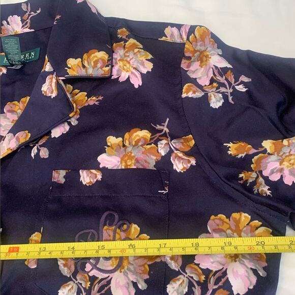 Lauren Ralph Lauren Pajama Set Sz M Satin Finish Blue with Floral Print - Picture 9 of 13